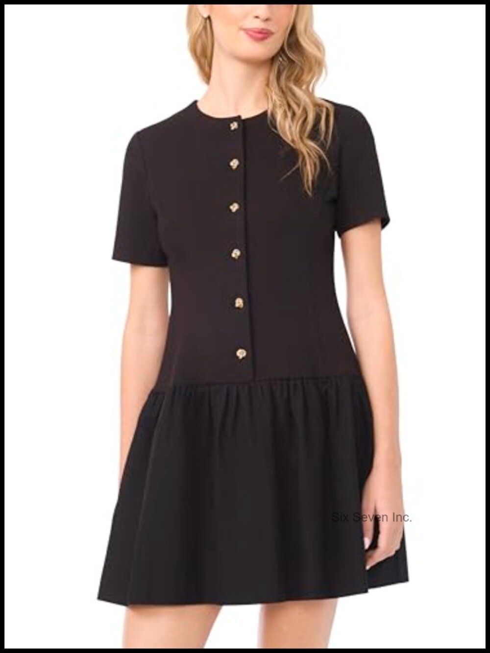 Women's Short Sleeve Button Down Shift Mini Dress